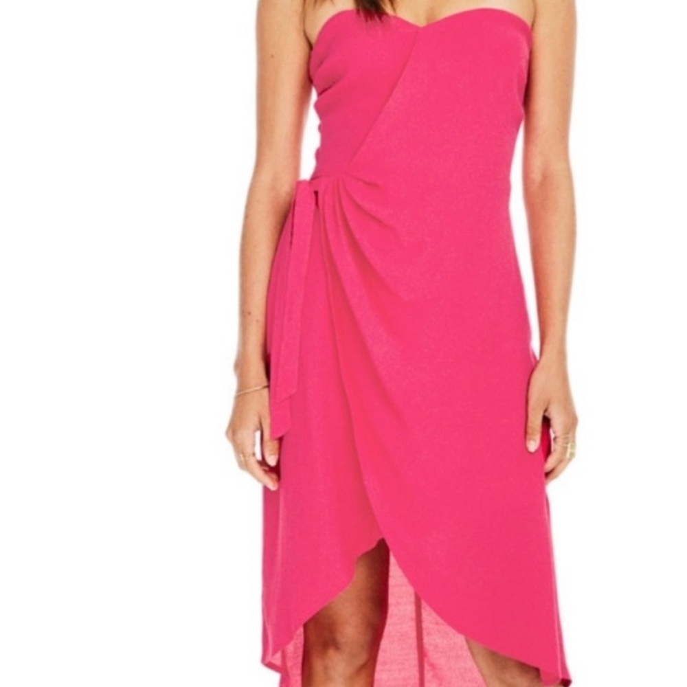 ASTR Josefina Midi Dress Sweetheart Hot Pink Punch Knee Length Wrap Dress small
